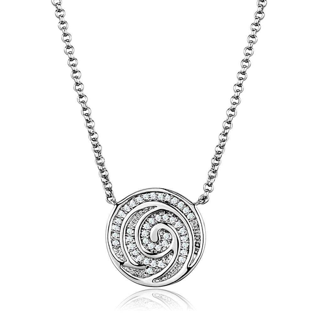 Alamode Rhodium Brass Chain Pendant with AAA Grade CZ in Clear - Alamode - Flyclothing LLC