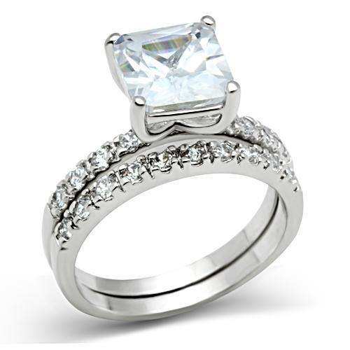 Alamode Rhodium Brass Ring with AAA Grade CZ in Clear - Alamode - Flyclothing LLC