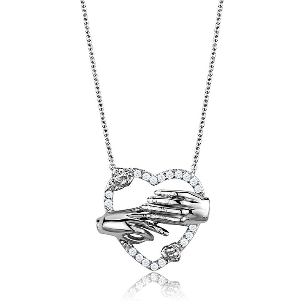 Alamode Rhodium Brass Chain Pendant with AAA Grade CZ in Clear - Alamode - Flyclothing LLC