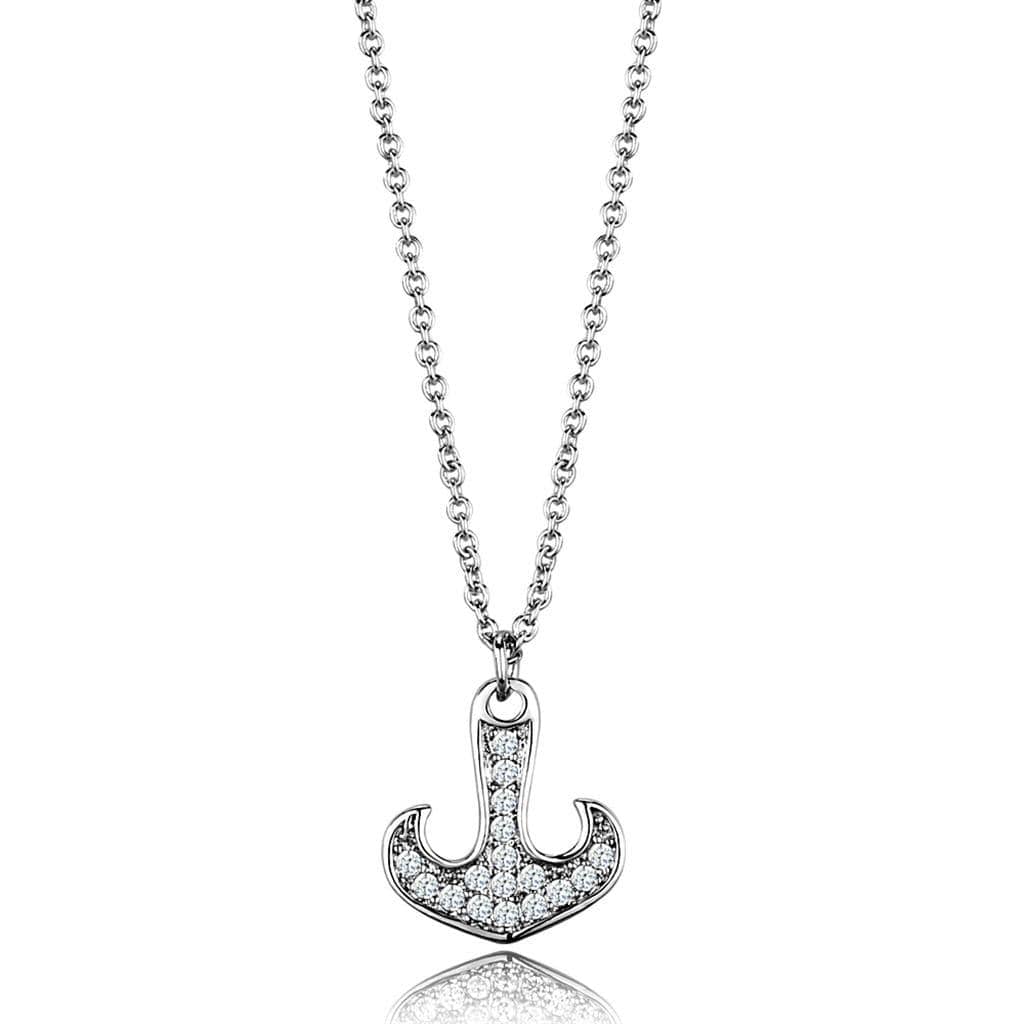 Alamode Rhodium Brass Chain Pendant with AAA Grade CZ in Clear - Alamode - Flyclothing LLC