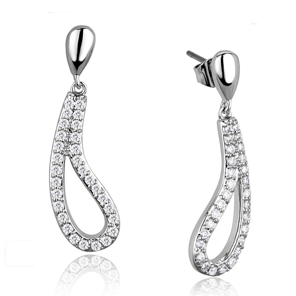 Alamode Rhodium Brass Earrings with AAA Grade CZ in Clear - Alamode