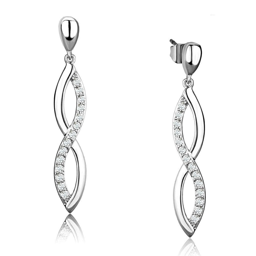 Alamode Rhodium Brass Earrings with AAA Grade CZ in Clear - Alamode