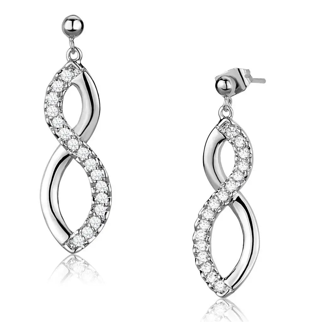 Alamode Rhodium Brass Earrings with AAA Grade CZ in Clear - Alamode - Flyclothing LLC