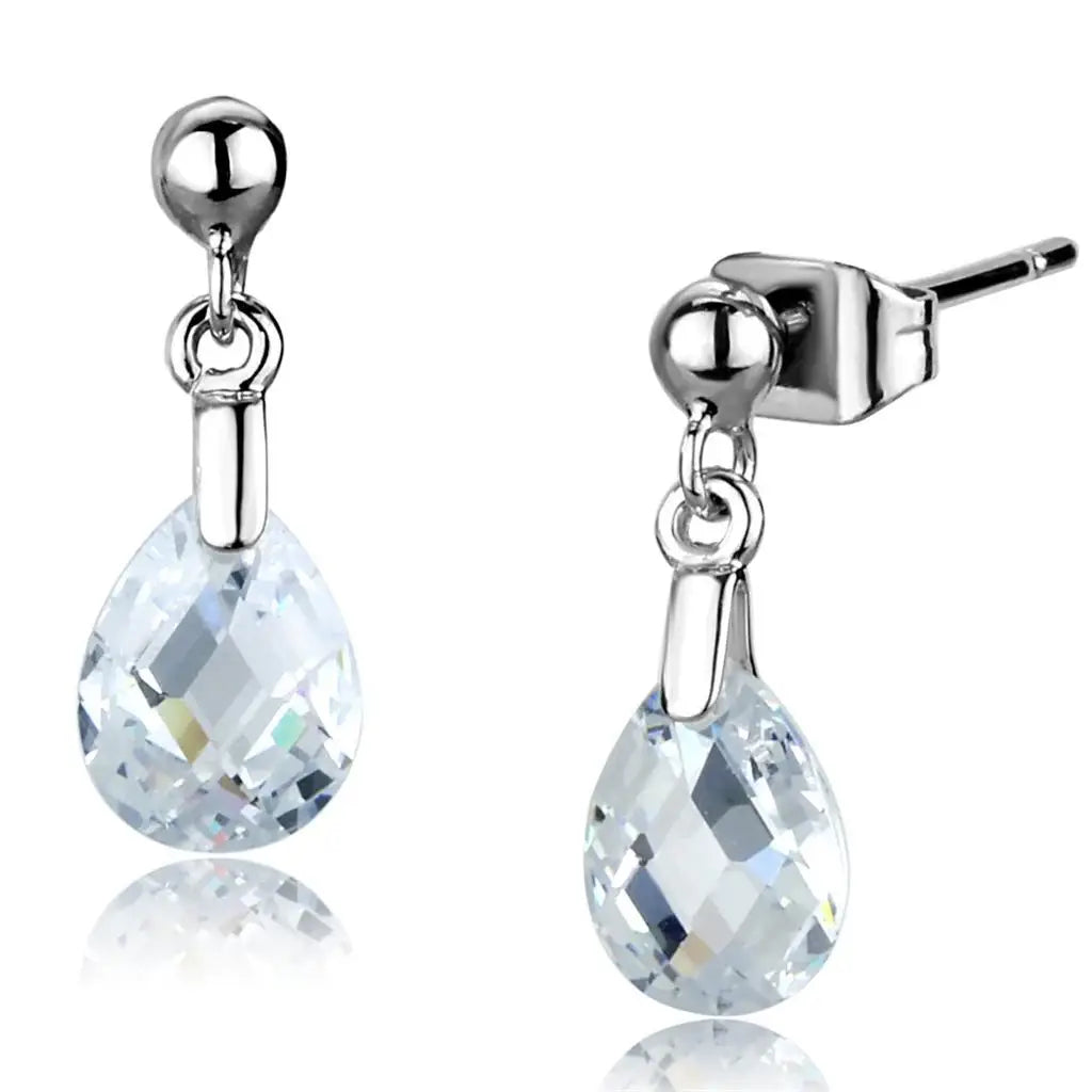 Alamode Rhodium Brass Earrings with AAA Grade CZ in Clear - Alamode - Flyclothing LLC