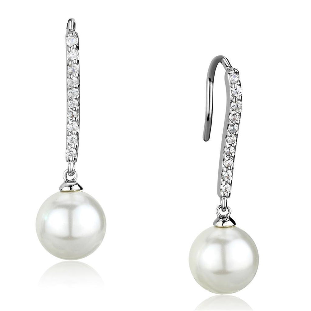 Alamode Rhodium Brass Earrings with Synthetic Pearl in White - Alamode