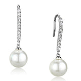 Alamode Rhodium Brass Earrings with Synthetic Pearl in White - Alamode
