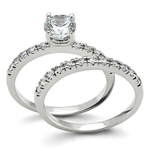 Alamode Rhodium Brass Ring with AAA Grade CZ in Clear - Alamode