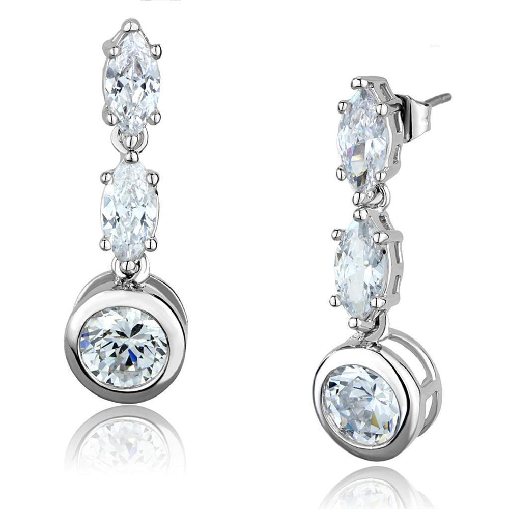 Alamode Rhodium Brass Earrings with AAA Grade CZ in Clear - Alamode