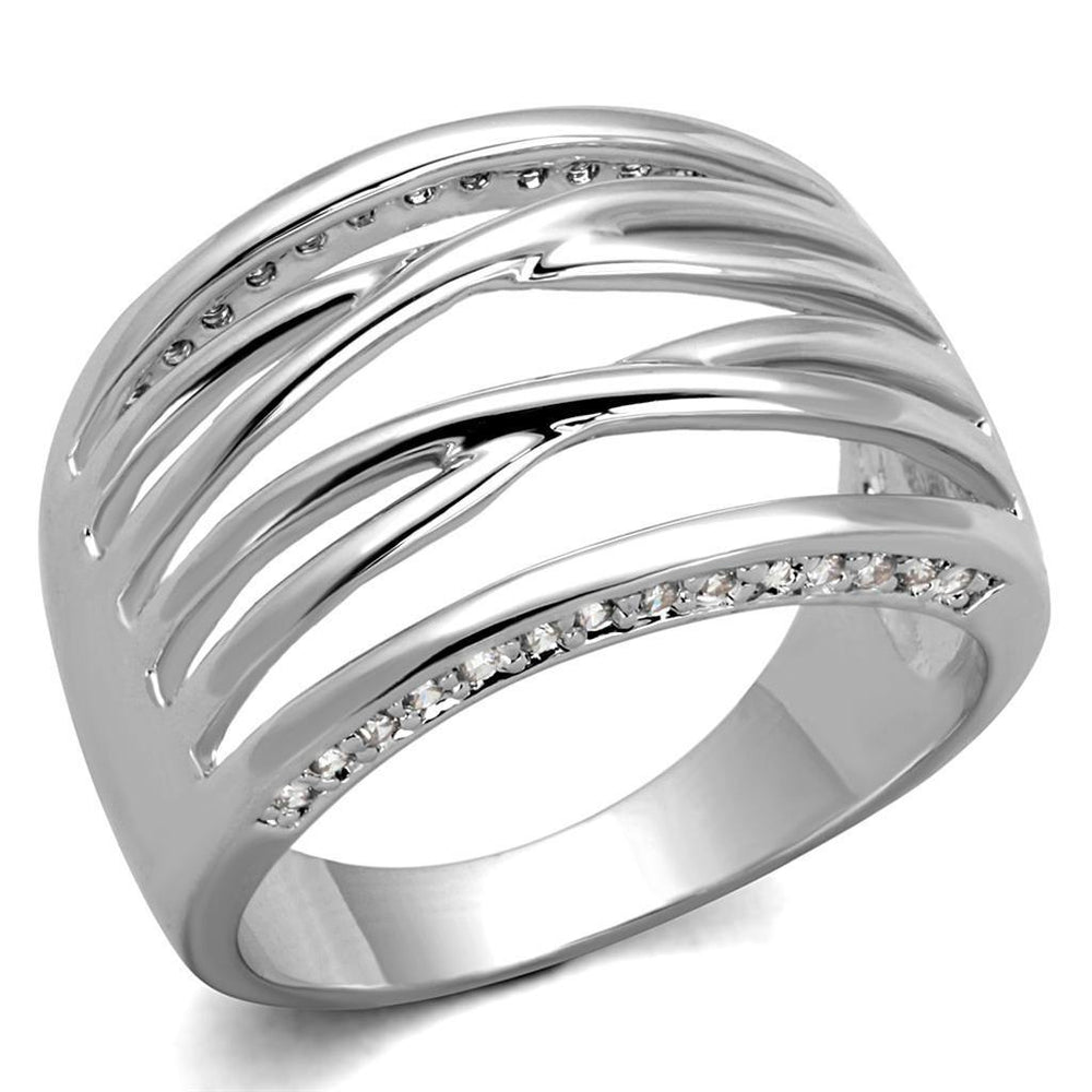 Alamode Rhodium Brass Ring with AAA Grade CZ in Clear - Alamode