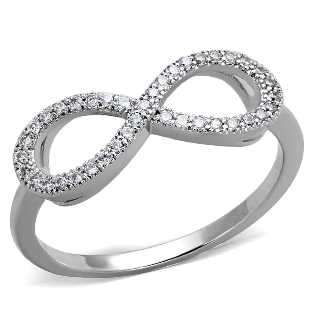 Alamode Rhodium Brass Ring with AAA Grade CZ in Clear - Alamode - Flyclothing LLC