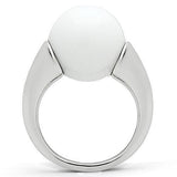 Alamode Rhodium Brass Ring with Synthetic Glass Bead in White - Alamode