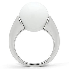 Alamode Rhodium Brass Ring with Synthetic Glass Bead in White - Alamode