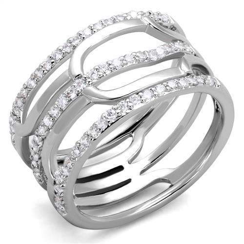 Alamode Rhodium Brass Ring with AAA Grade CZ in Clear - Alamode - Flyclothing LLC