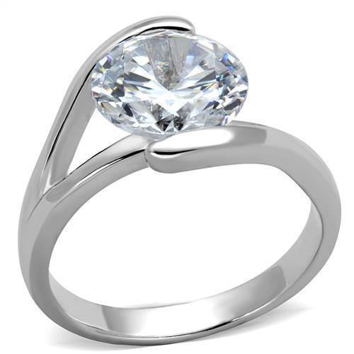 Alamode Rhodium Brass Ring with AAA Grade CZ in Clear - Alamode