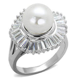 Alamode Rhodium Brass Ring with Synthetic Pearl in White - Alamode - Flyclothing LLC