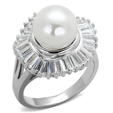 Alamode Rhodium Brass Ring with Synthetic Pearl in White - Alamode