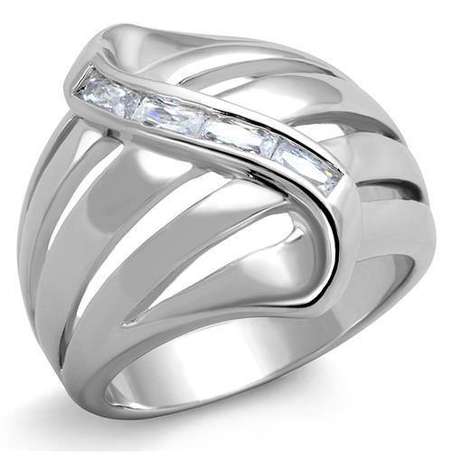 Alamode Rhodium Brass Ring with AAA Grade CZ in Clear - Alamode