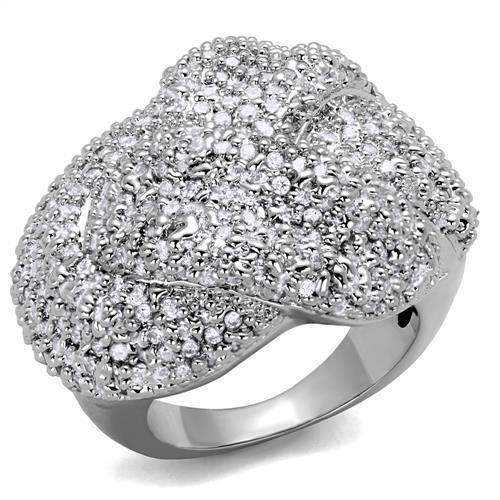 Alamode Rhodium Brass Ring with AAA Grade CZ in Clear - Alamode - Flyclothing LLC