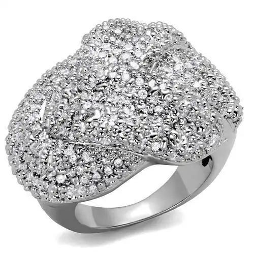 Alamode Rhodium Brass Ring with AAA Grade CZ in Clear - Alamode