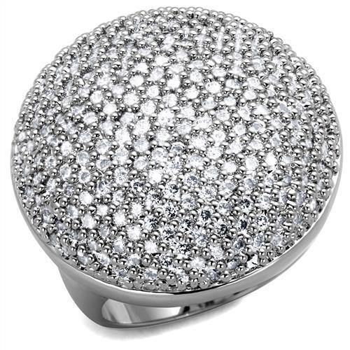 Alamode Rhodium Brass Ring with AAA Grade CZ in Clear - Alamode