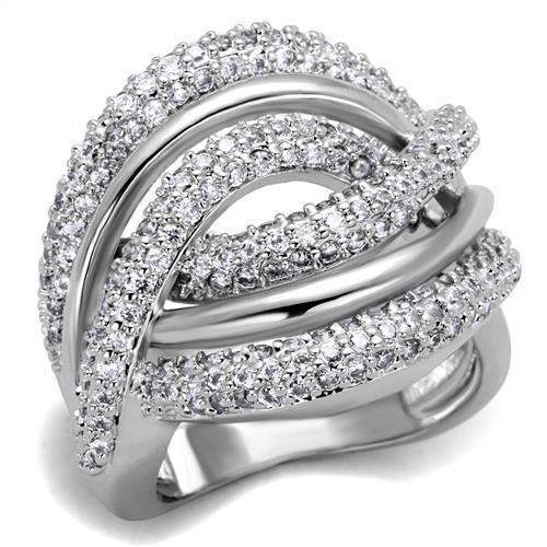 Alamode Rhodium Brass Ring with AAA Grade CZ in Clear - Alamode - Flyclothing LLC
