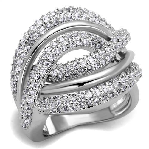Alamode Rhodium Brass Ring with AAA Grade CZ in Clear - Alamode