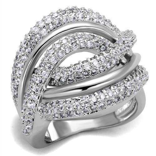 Alamode Rhodium Brass Ring with AAA Grade CZ in Clear - Alamode - Flyclothing LLC