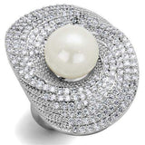 Alamode Rhodium Brass Ring with Synthetic Pearl in White - Alamode - Flyclothing LLC