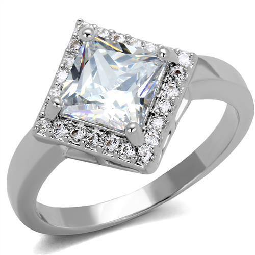 Alamode Rhodium Brass Ring with AAA Grade CZ in Clear - Alamode