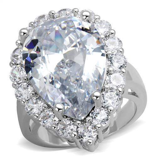 Alamode Rhodium Brass Ring with AAA Grade CZ in Clear - Alamode - Flyclothing LLC