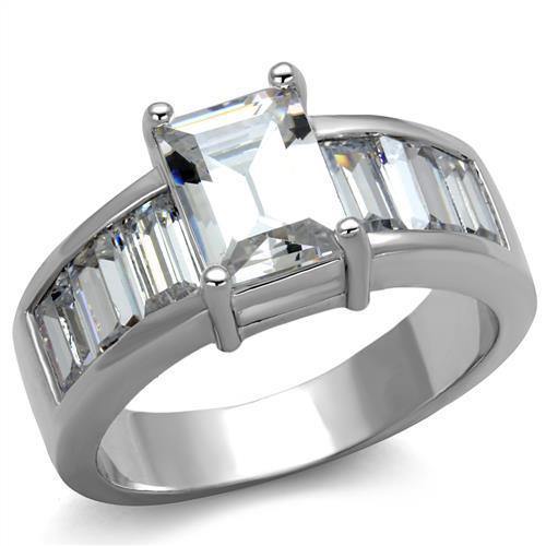 Alamode Rhodium Brass Ring with AAA Grade CZ in Clear - Alamode