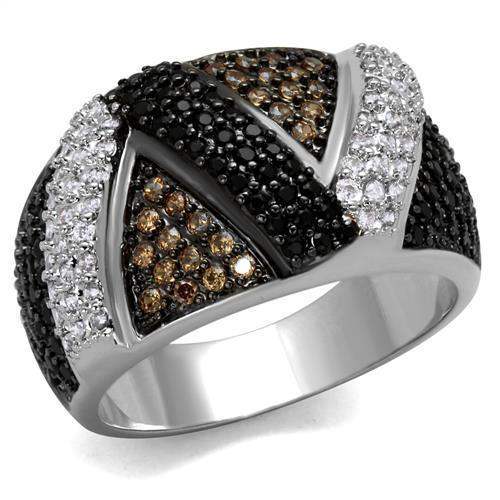 Alamode Rhodium + Ruthenium Brass Ring with AAA Grade CZ in Multi Color - Alamode - Flyclothing LLC