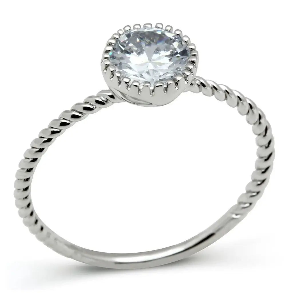 Alamode Rhodium Brass Ring with AAA Grade CZ in Clear - Alamode - Flyclothing LLC