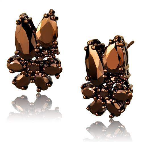 Alamode IP Coffee light Brass Earrings with AAA Grade CZ in Light Coffee - Alamode - Flyclothing LLC