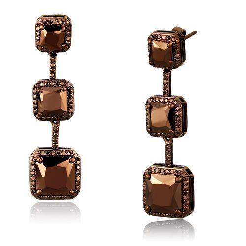 Alamode IP Coffee light Brass Earrings with AAA Grade CZ in Light Coffee - Alamode - Flyclothing LLC