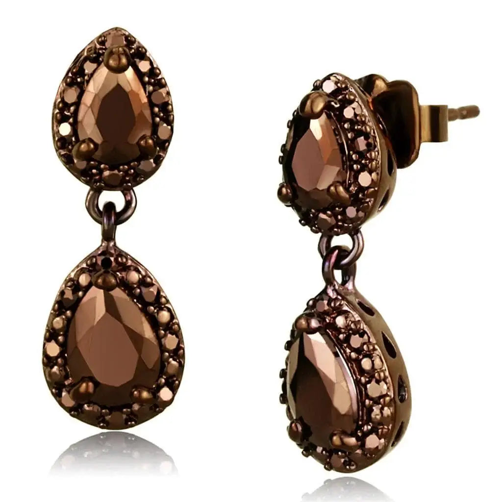 Alamode IP Coffee light Brass Earrings with AAA Grade CZ in Light Coffee - Alamode - Flyclothing LLC