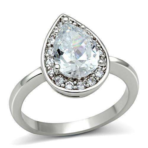 Alamode Rhodium Brass Ring with AAA Grade CZ in Clear - Alamode