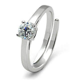 Alamode Rhodium Brass Ring with AAA Grade CZ in Clear - Alamode - Flyclothing LLC
