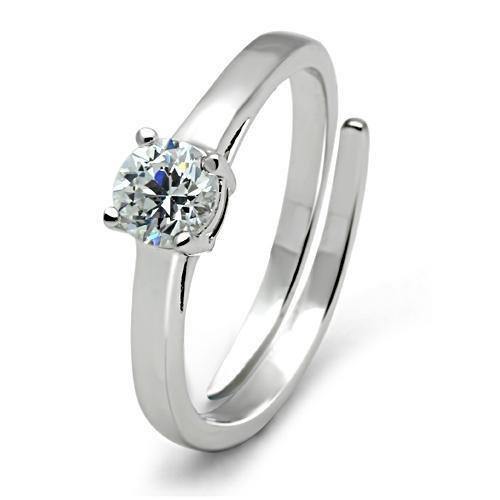 Alamode Rhodium Brass Ring with AAA Grade CZ in Clear - Alamode