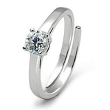 Alamode Rhodium Brass Ring with AAA Grade CZ in Clear - Alamode