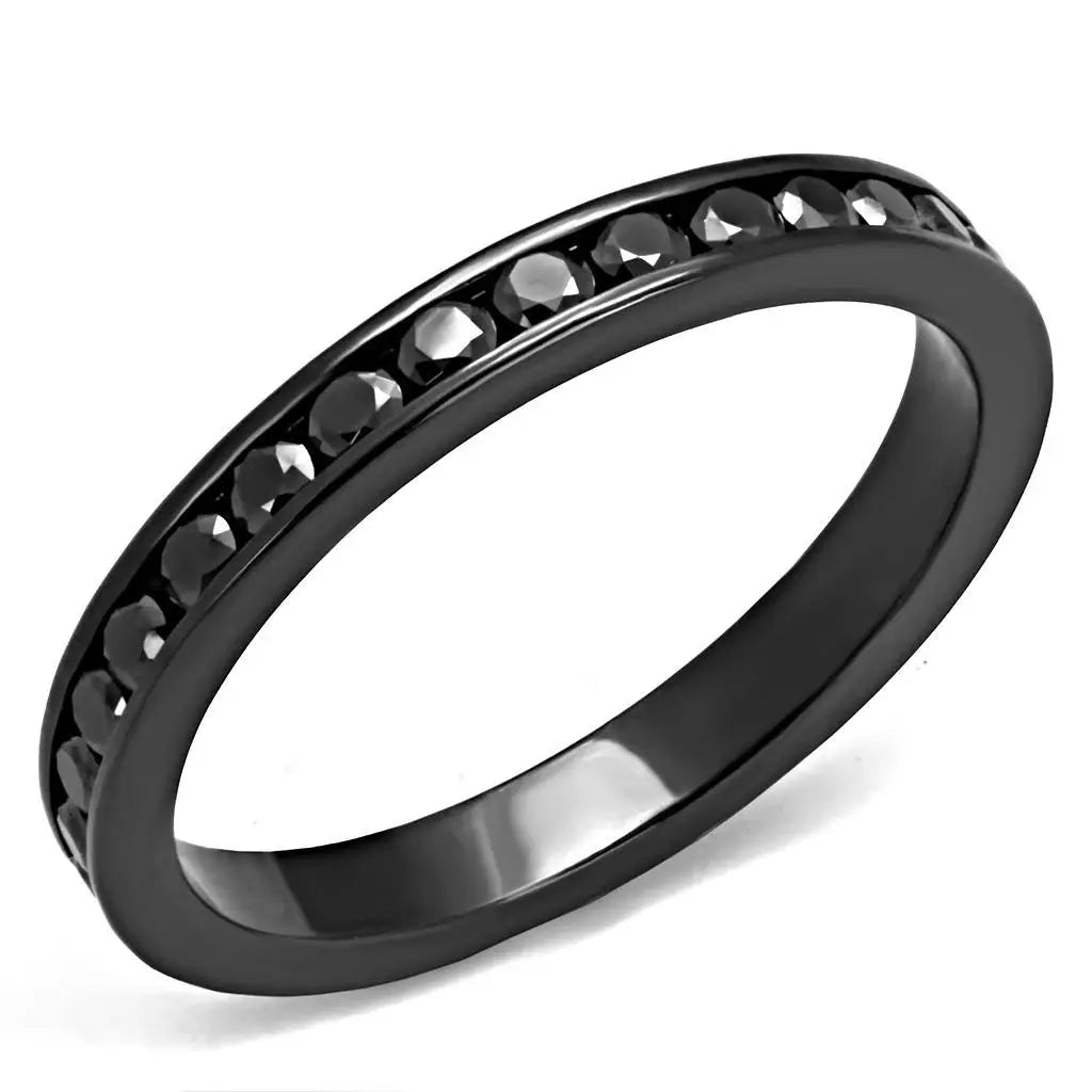 Alamode IP Light Black (IP Gun) Brass Ring with AAA Grade CZ in Light Gray - Alamode - Flyclothing LLC