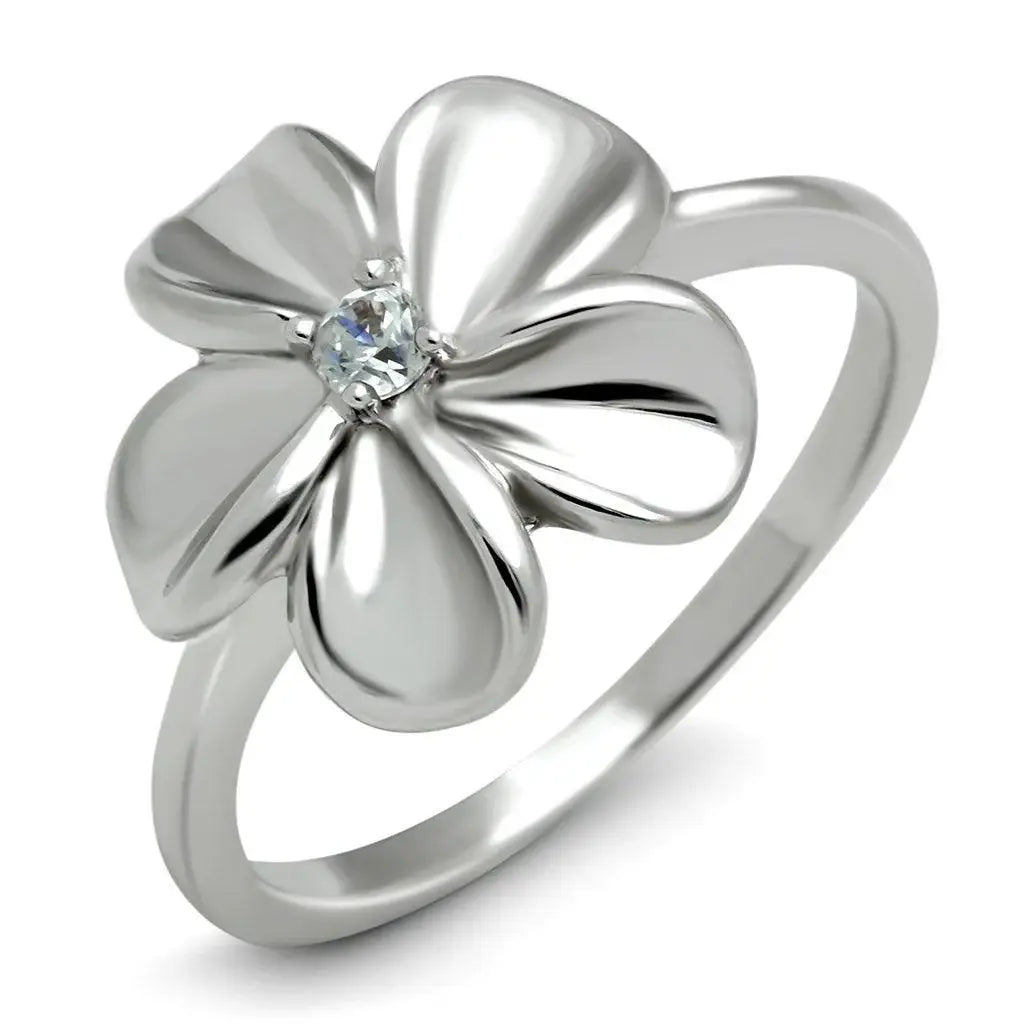Alamode Rhodium Brass Ring with AAA Grade CZ in Clear - Alamode - Flyclothing LLC