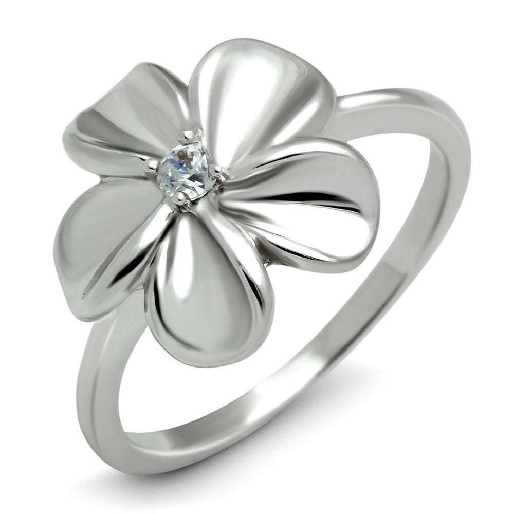 Alamode Rhodium Brass Ring with AAA Grade CZ in Clear - Alamode