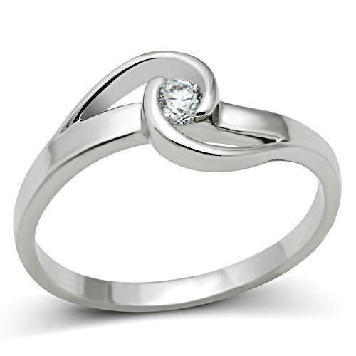 Alamode Rhodium Brass Ring with AAA Grade CZ in Clear - Alamode
