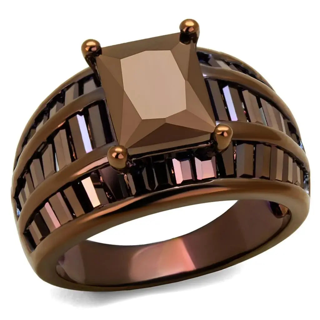 Alamode IP Coffee light Brass Ring with AAA Grade CZ in Light Coffee - Alamode - Flyclothing LLC