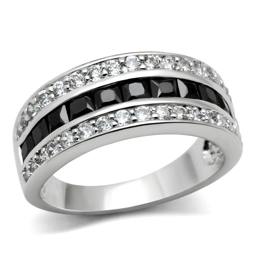 Alamode Rhodium Brass Ring with AAA Grade CZ in Jet - Alamode