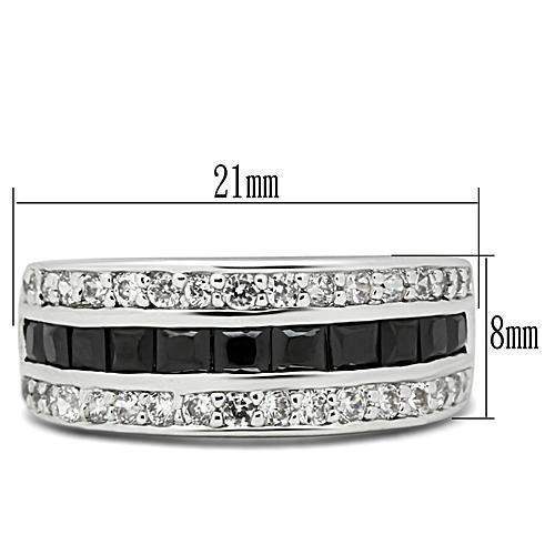 Alamode Rhodium Brass Ring with AAA Grade CZ in Jet - Alamode - Flyclothing LLC