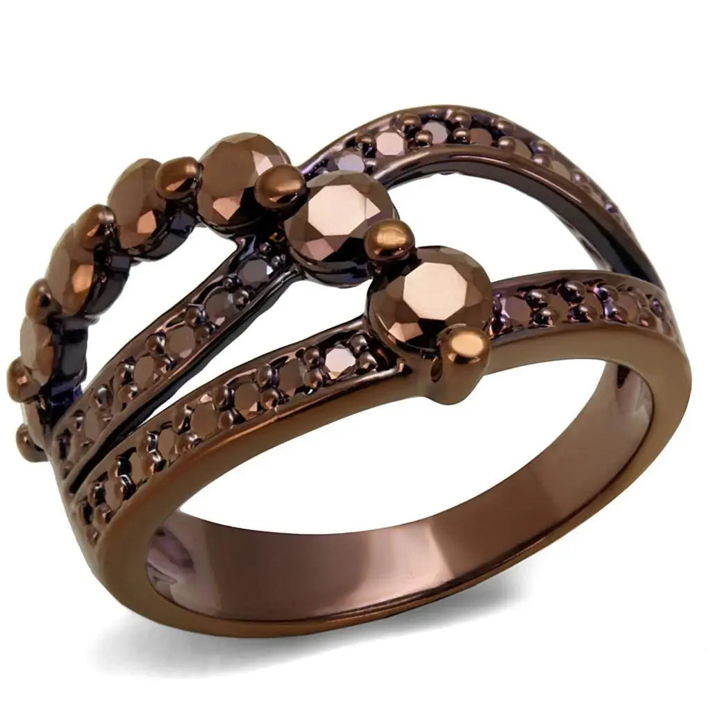 Alamode IP Coffee light Brass Ring with AAA Grade CZ in Light Coffee - Alamode - Flyclothing LLC