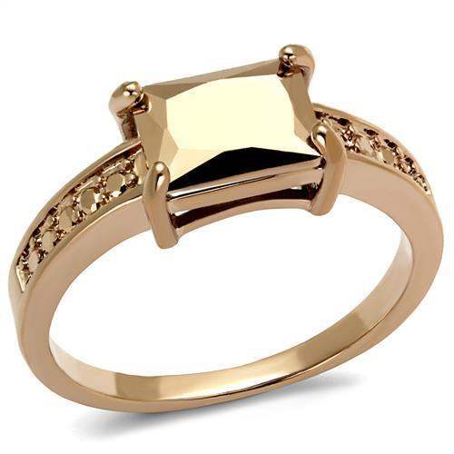 Alamode IP Rose Gold(Ion Plating) Brass Ring with AAA Grade CZ in Metallic Light Gold - Alamode - Flyclothing LLC