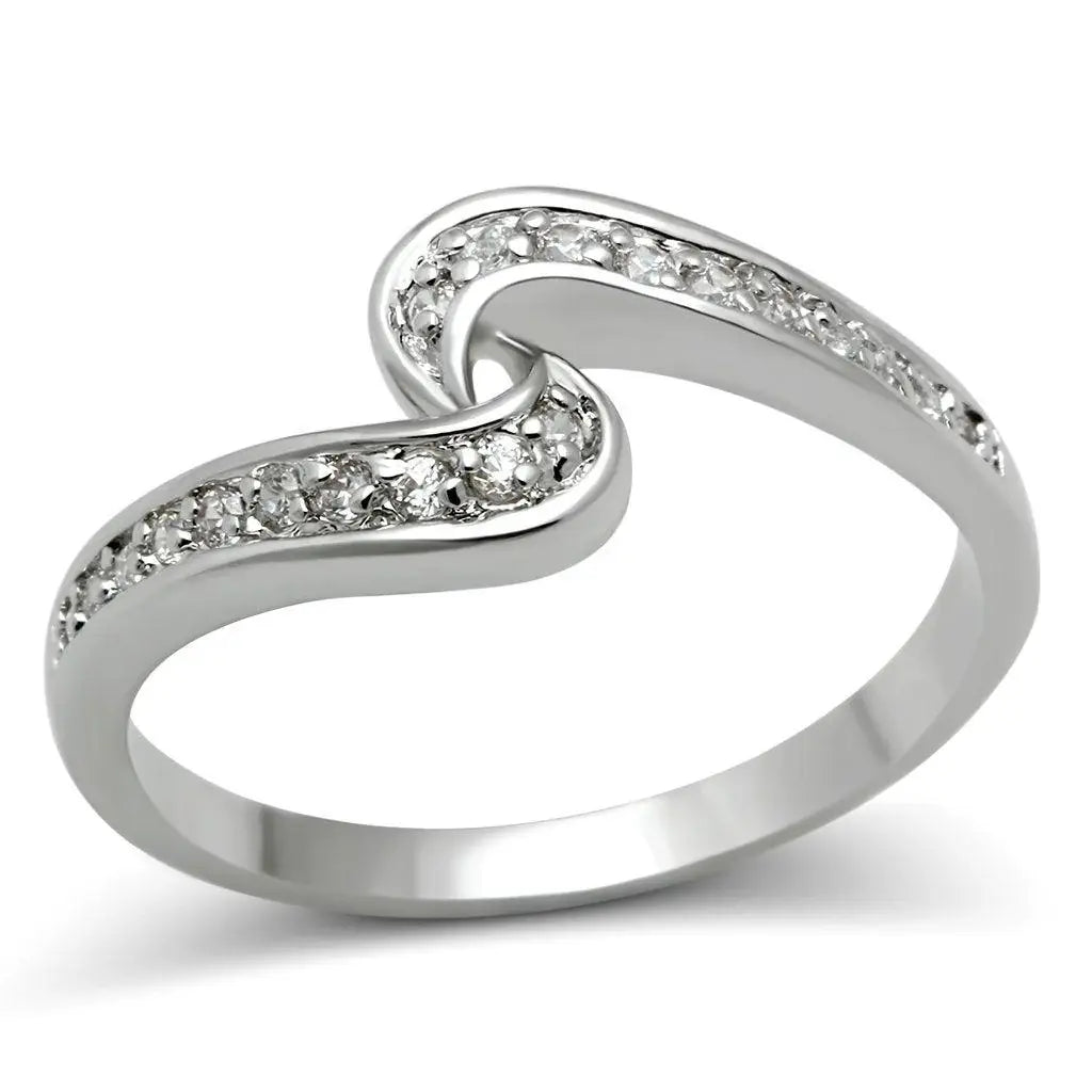 Alamode Rhodium Brass Ring with AAA Grade CZ in Clear - Alamode - Flyclothing LLC